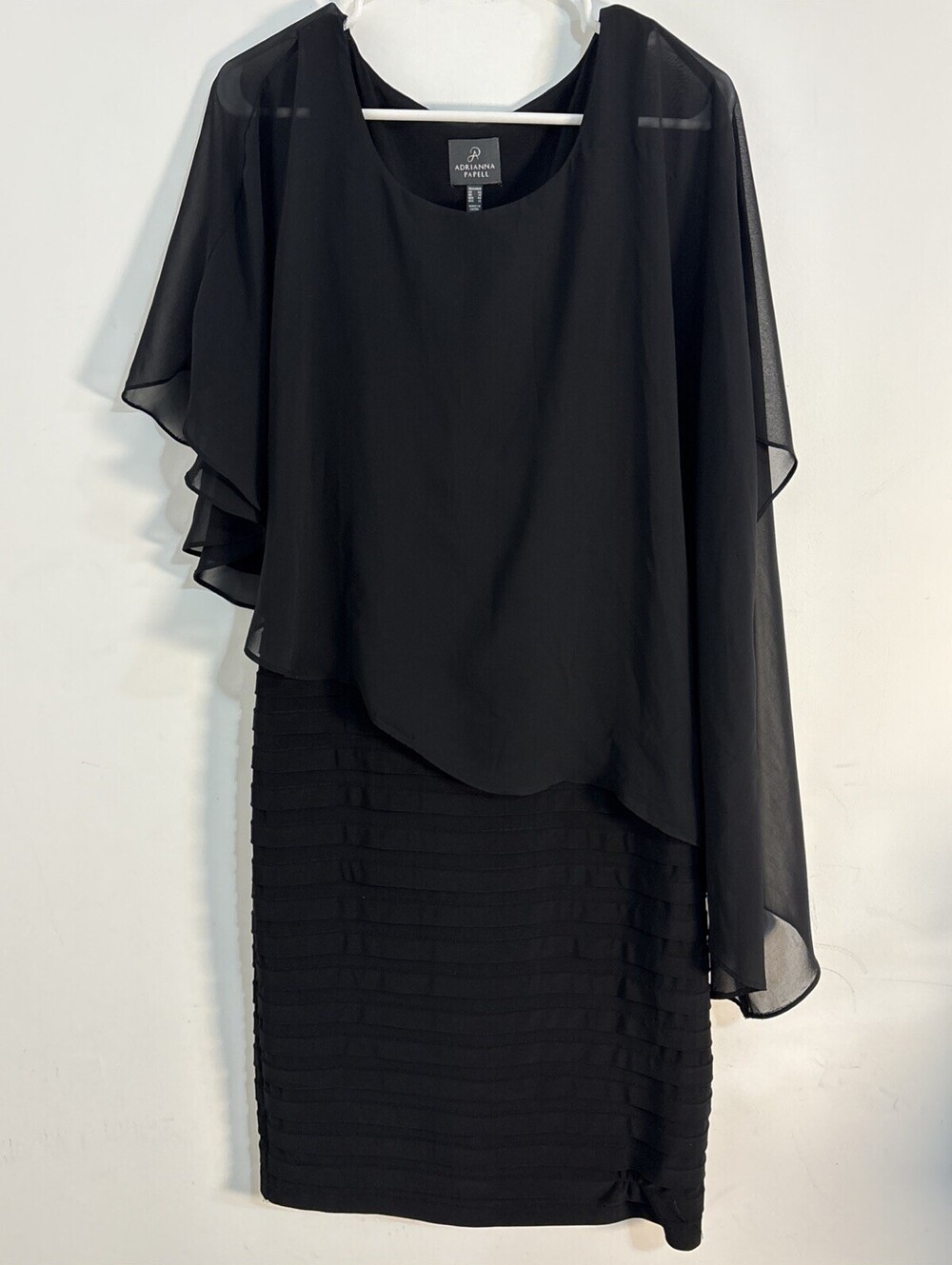 NWOT Adrianna Papell Elegant Black Pleated Tiered Dress Sheer Cover Top 10 Event
